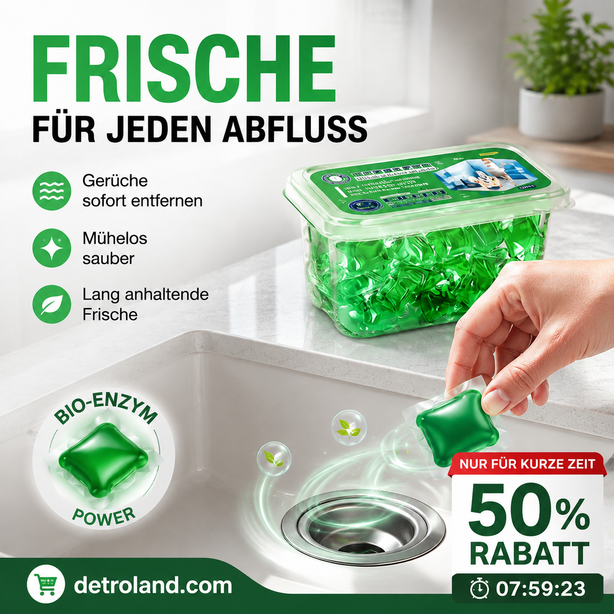 🏠💧 50 % Rabatt! Abfluss‑Deodorant‑Tabs – Bio‑Enzym‑Formel neutralisiert Gerüche direkt an der Quelle. Sofortiger Frischeduft, ohne aggressive Chemikalien. Verabschieden Sie sich von unangenehmen Gerüchen. 🚰✅