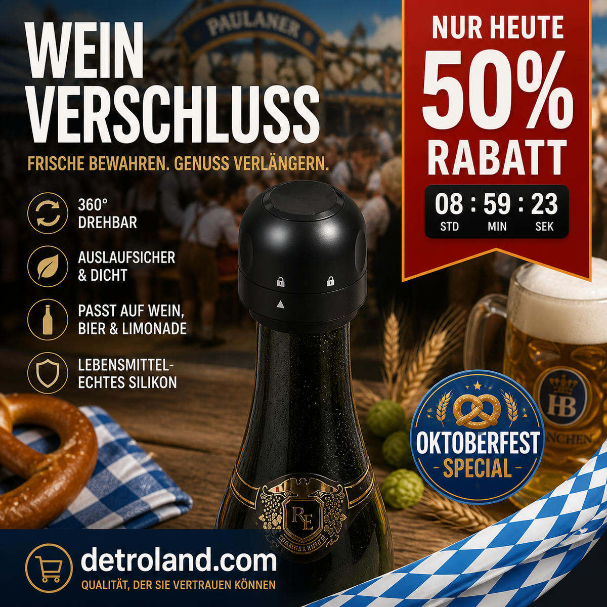 🔥🎁 2+1 GRATIS!!🥳💞 50K+ VERKAUFT! ⚡🍾 Drehverschluss-Verschlüsse für Wein- und Champagnerflaschen🥂