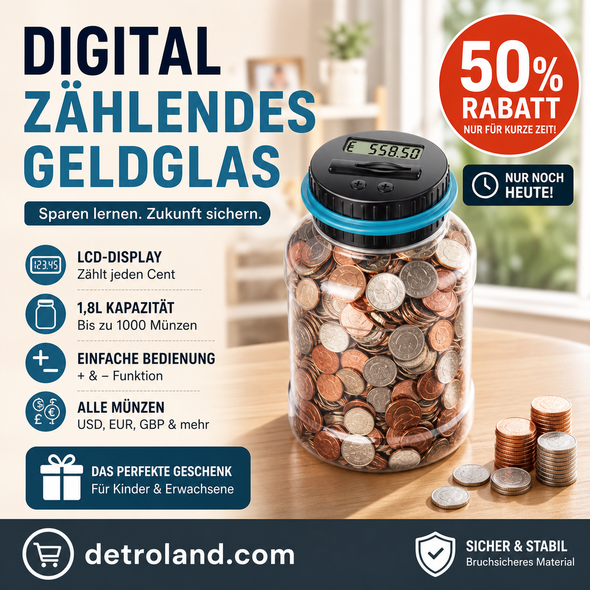💰✨50 % RABATT! 🏦 Digitale Spardose mit automatischer Münzzählung – Verfolgt Ersparnisse, legt Sparziele fest und macht das Sparen für Kinder und Erwachsene zum Spaß.✨